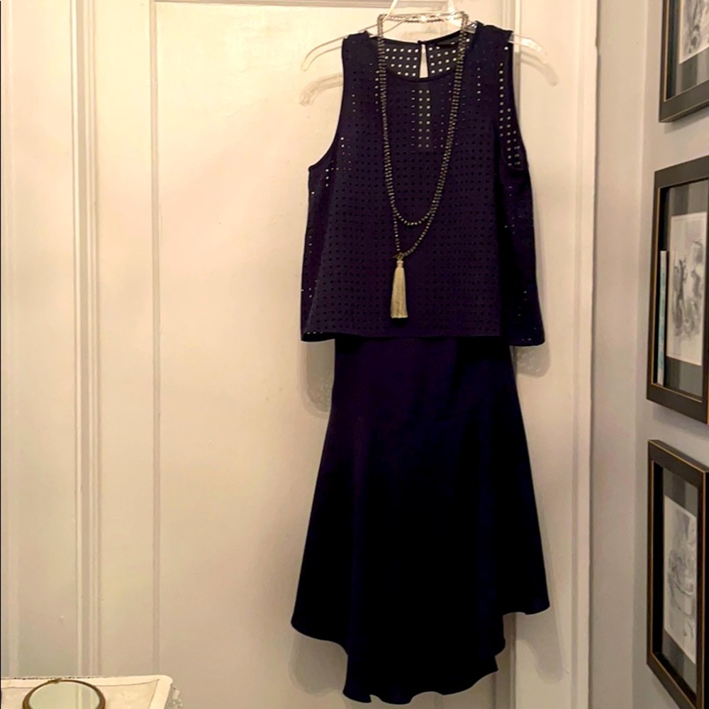 Tibi 2 pc Navy Slip Dress w/ overlay tank